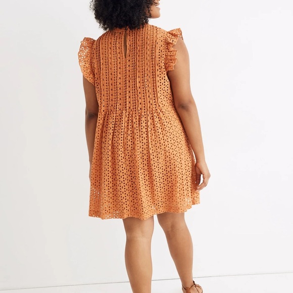 Madewell Eyelet Ruffle-Sleeve Pintuck Mini Dress Size Small - Picture 2 of 6